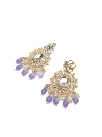 Lilac Drops gold chandelier earrings with lavender bead clusters, by Luxani