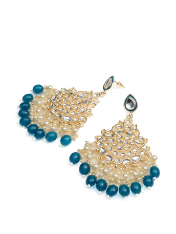Indigo Cluster gold chandelier earrings with deep navy blue bead drops, by Luxani