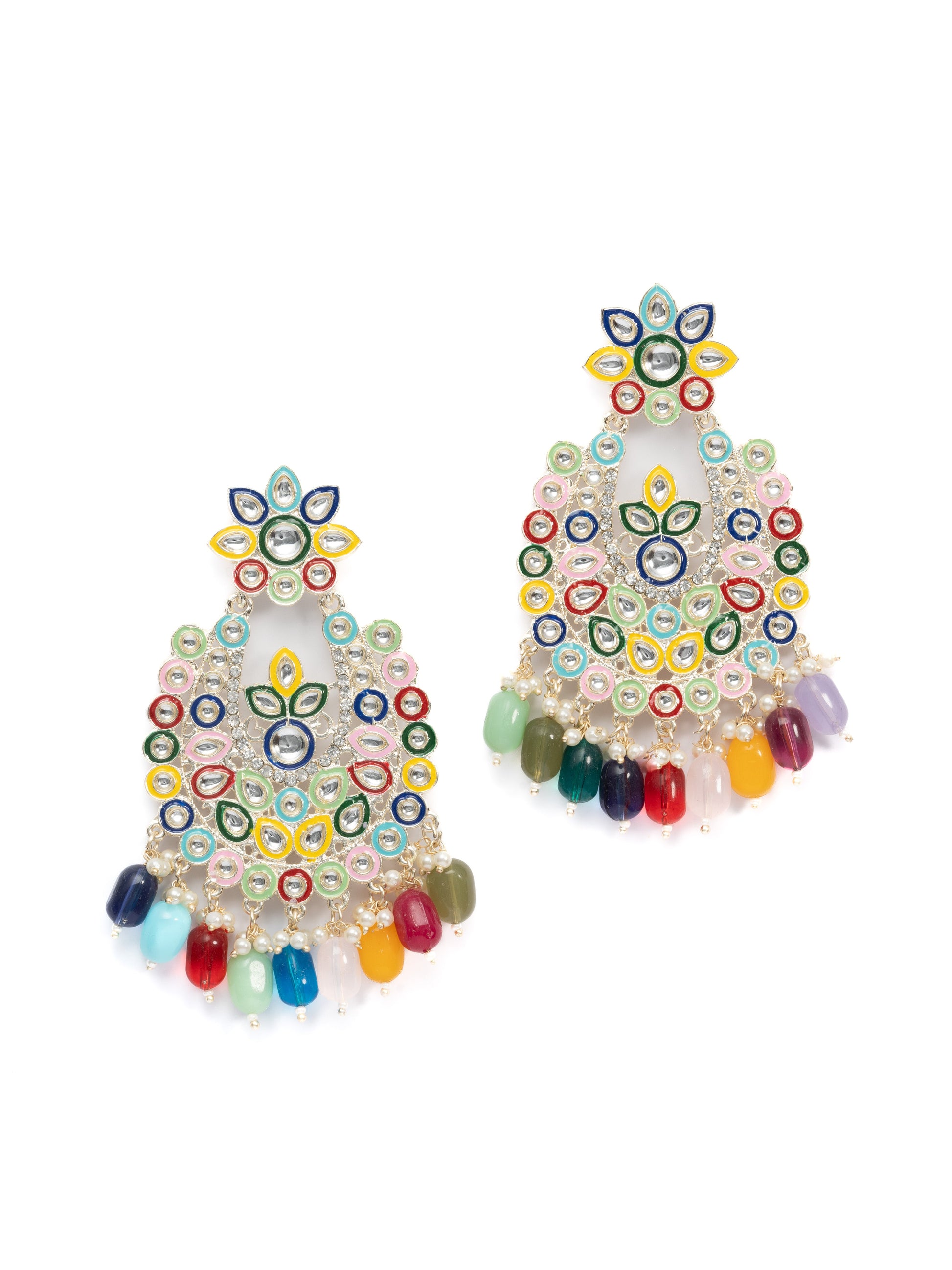 Confetti Bouquet multi-colour stone earrings with rainbow bead drops, by Luxani