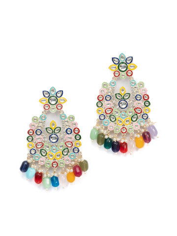 Confetti Bouquet multi-colour stone earrings with rainbow bead drops, by Luxani