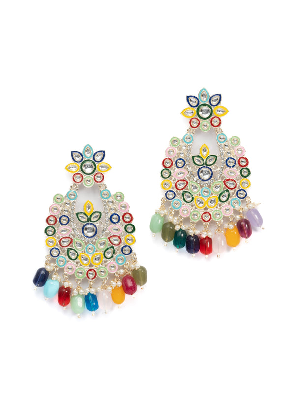 Confetti Bouquet multi-colour stone earrings with rainbow bead drops, by Luxani