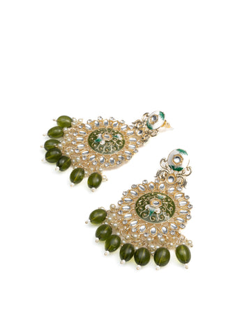 Forest Cluster gold chandelier earrings with dark forest-green bead drops, by Luxani