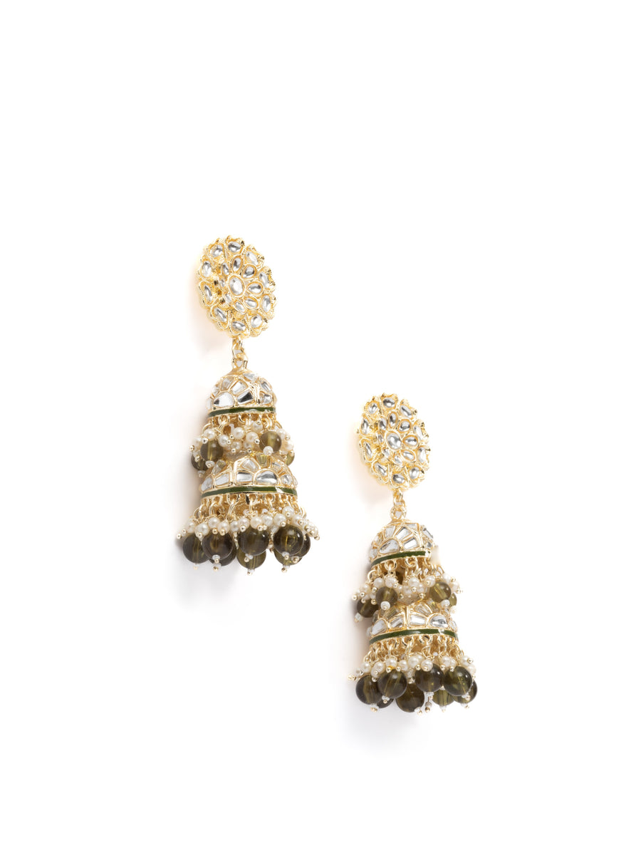 Layered Pearls multi-tier gold chandelier earrings with cascading pearl strands, by Luxani