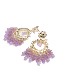 Lilac Crescent kundan chandbali earrings with soft lavender bead drops, by Luxani