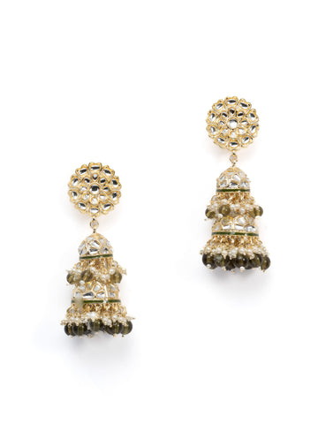 Layered Pearls multi-tier gold chandelier earrings with cascading pearl strands, by Luxani