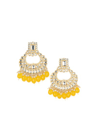 Sunshine Crescent kundan chandbali earrings with yellow bead drops, by Luxani