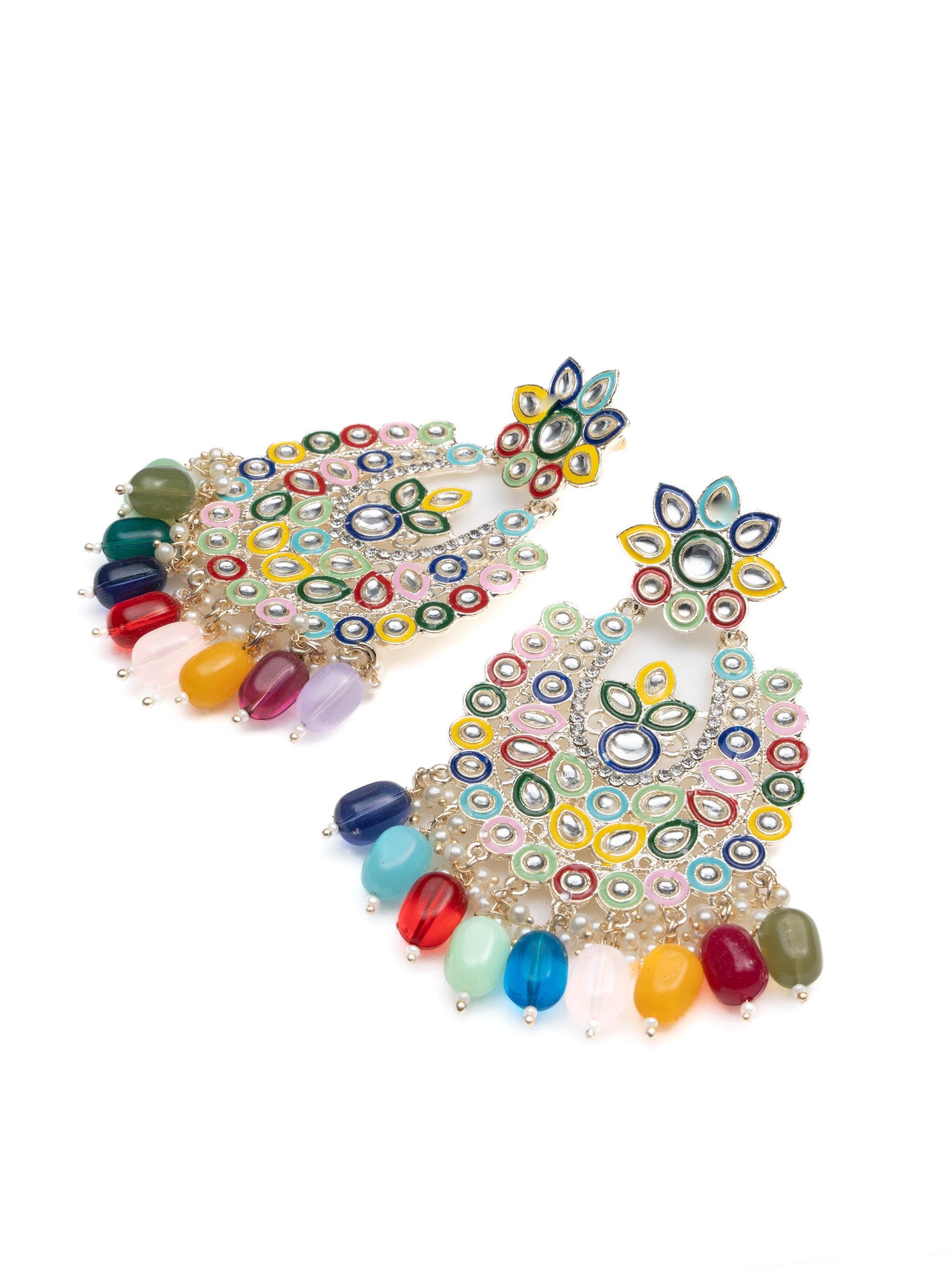 Confetti Bouquet multi-colour stone earrings with rainbow bead drops, by Luxani