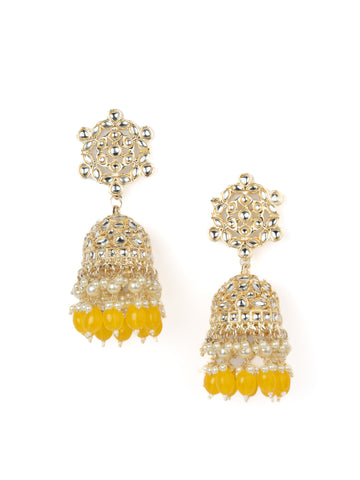 Honey Lattice yellow gold-lattice filigree jhumka earrings, by Luxani