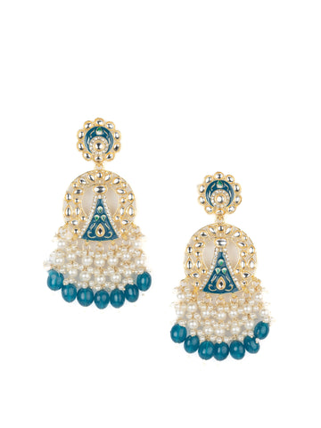 Sapphire Crescent blue meena chandbali earrings with deep navy bead drops, by Luxani