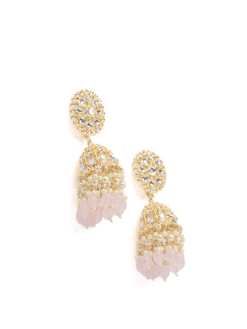 Blush Halo baby pink round filigree halo earrings, by Luxani
