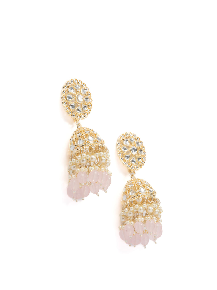 Blush Halo baby pink round filigree halo earrings, by Luxani