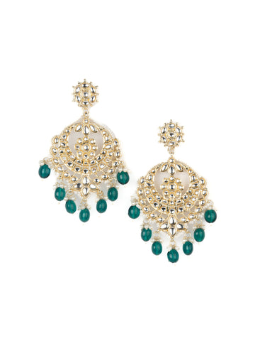 Teal Hoops small gold hoop earrings with teal bead accents, by Luxani