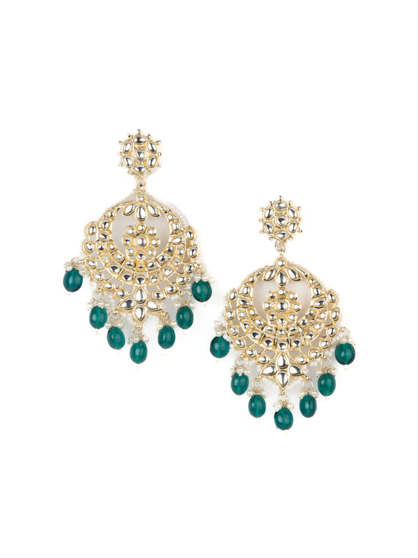 Teal Hoops small gold hoop earrings with teal bead accents, by Luxani