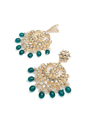 Teal Hoops small gold hoop earrings with teal bead accents, by Luxani