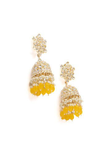 Honey Lattice yellow gold-lattice filigree jhumka earrings, by Luxani