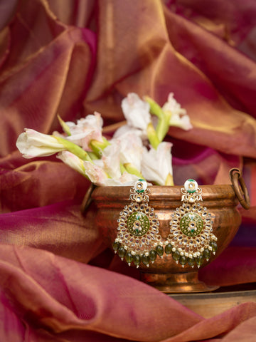 Forest Cluster gold chandelier earrings with dark forest-green bead drops, by Luxani