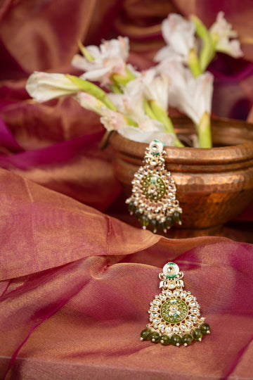 Forest Cluster gold chandelier earrings with dark forest-green bead drops, by Luxani