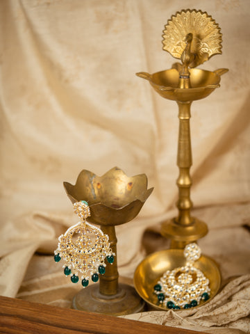Teal Hoops small gold hoop earrings with teal bead accents, by Luxani