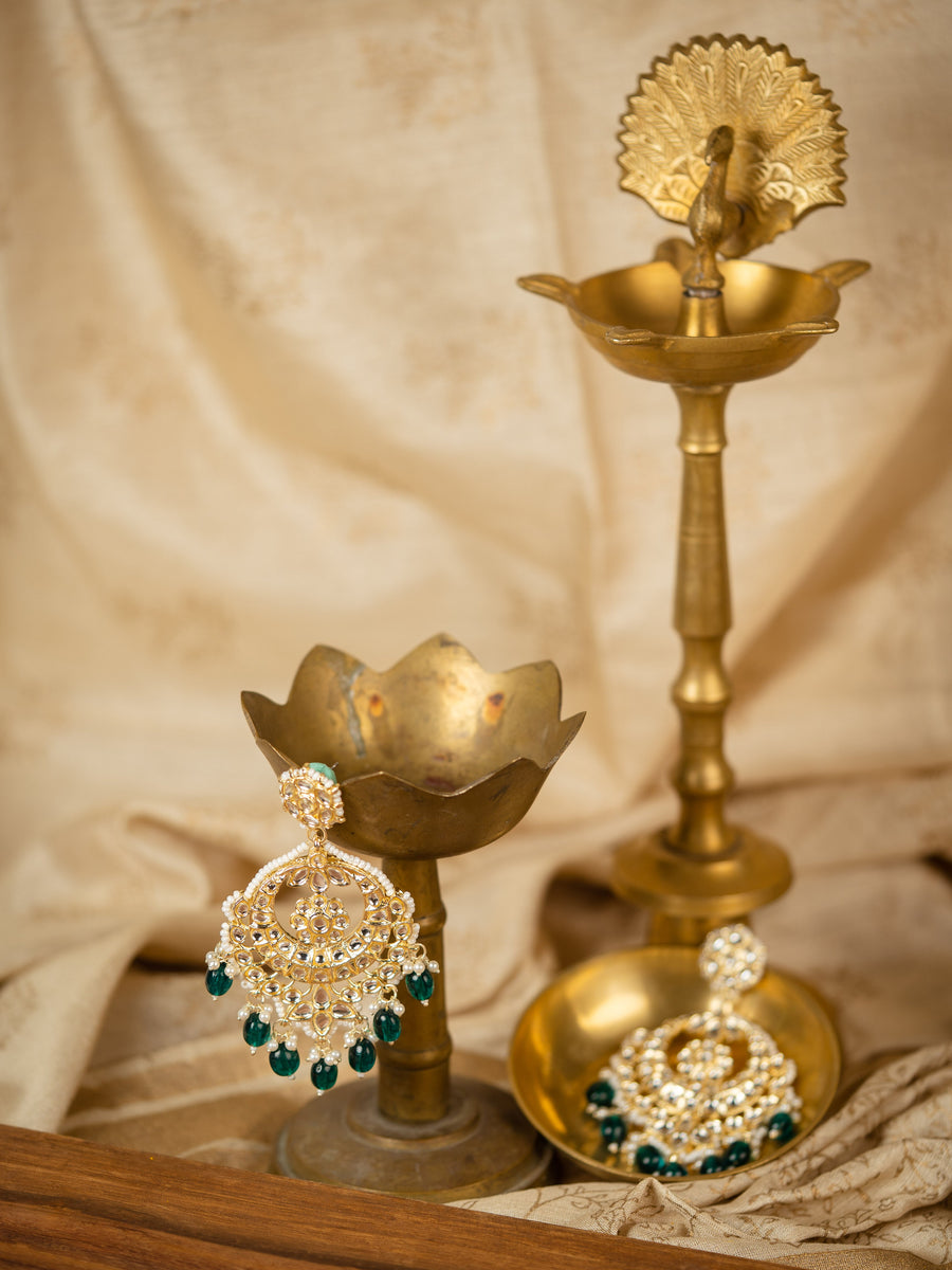 Teal Hoops small gold hoop earrings with teal bead accents, by Luxani