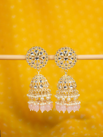 Blush Halo baby pink round filigree halo earrings, by Luxani