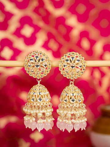 Blush Halo baby pink round filigree halo earrings, by Luxani