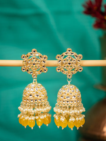 Honey Lattice yellow gold-lattice filigree jhumka earrings, by Luxani