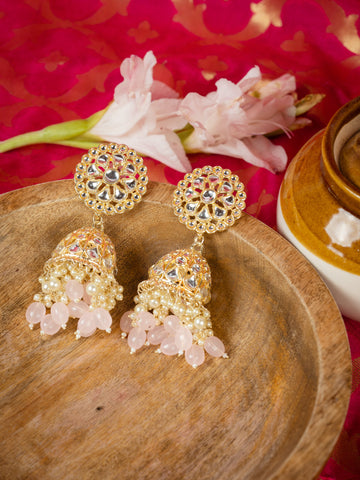 Blush Halo baby pink round filigree halo earrings, by Luxani