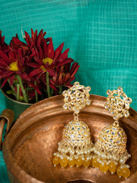 Honey Lattice yellow gold-lattice filigree jhumka earrings, by Luxani
