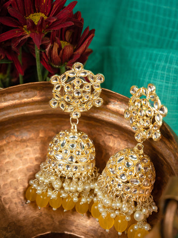 Honey Lattice yellow gold-lattice filigree jhumka earrings, by Luxani