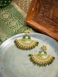 Peacock Chandbali kundan chandbali earrings with peacock motif and meena enamel work, by Luxani