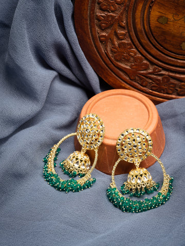 Teal Bali gold hoop with jhumka earrings and teal bead drops, by Luxani