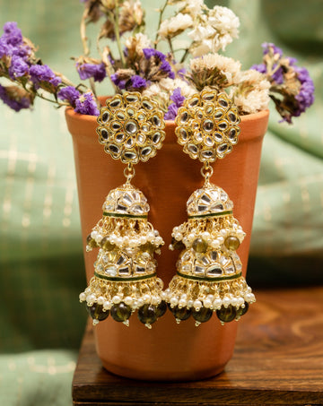 Layered Pearls multi-tier gold chandelier earrings with cascading pearl strands, by Luxani