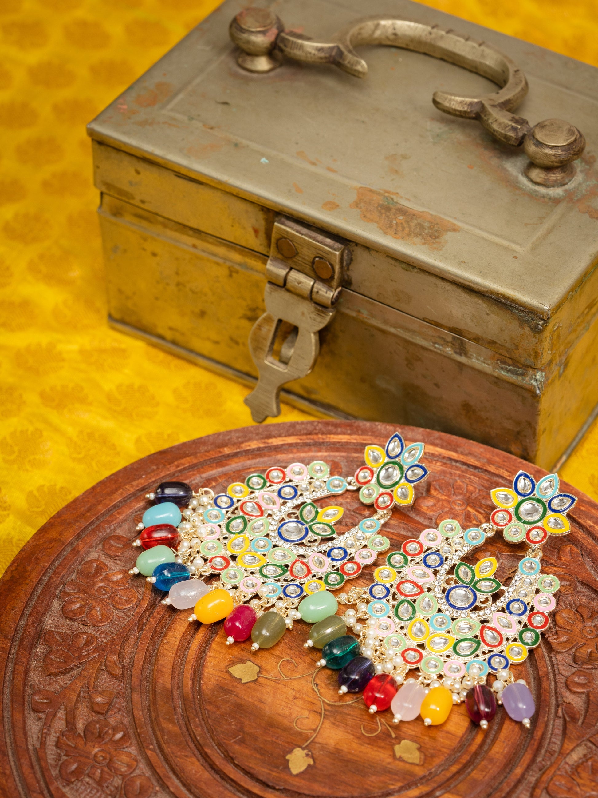 Confetti Bouquet multi-colour stone earrings with rainbow bead drops, by Luxani