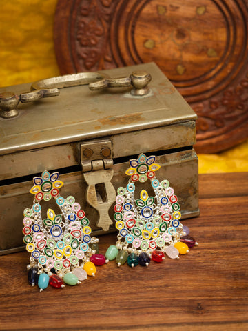 Confetti Bouquet multi-colour stone earrings with rainbow bead drops, by Luxani